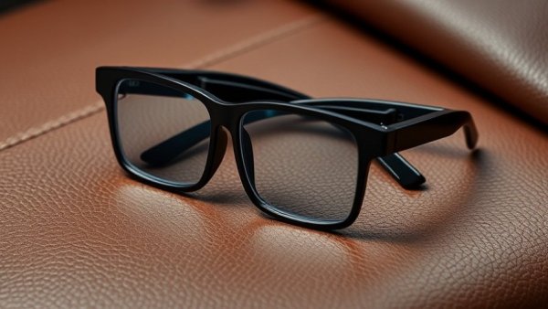 AI-powered smart glasses on sleek leather surface.