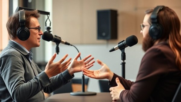 AI economy stabilizing discussion in podcast setting with animated gestures.