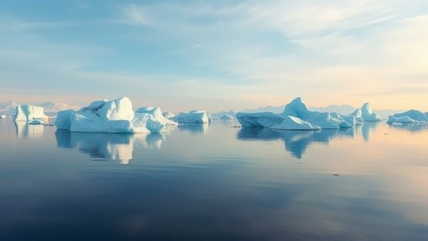 Arctic icebergs in a serene seascape symbolizing cruise industry carbon neutrality.