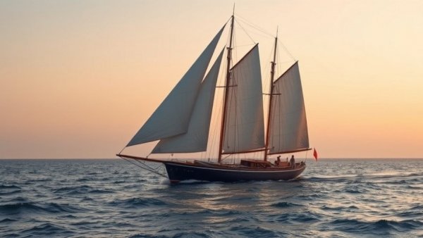 Sailing a century-old schooner across the Atlantic at sunrise.