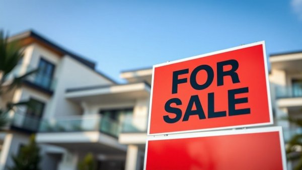 For sale sign in front of luxury home, £5m-plus home sales market.