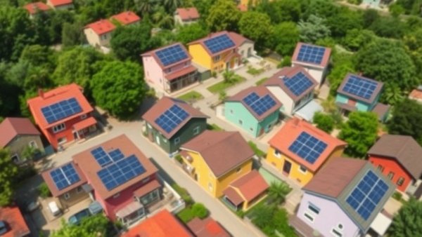 Aerial view of solar-powered homes showing green home financing solutions.