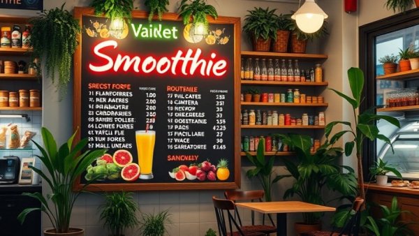 Colorful menu at Holistic Mountain Market showcasing smoothie options