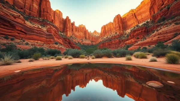 Stunning red rock formations in a U.S. State Park at sunset.