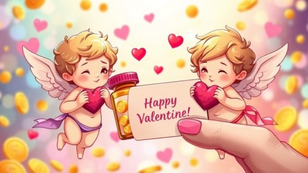 Whimsical Valentine card illustration with cherubs and health theme.