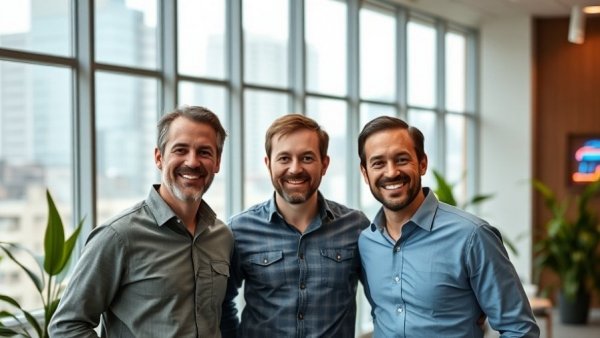 Three men in an office, related to on-device AI technology.