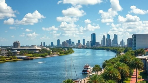 Vibrant Tampa Bay with Armature Works in sunny skyline view.
