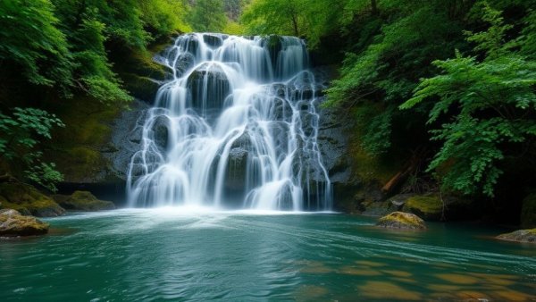 Serene waterfall in forest, Best hiking trails in New London County.