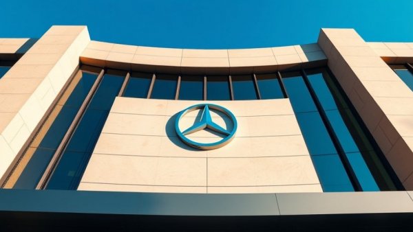 Sleek modern building exterior with a prominent logo, AI in drug discovery.