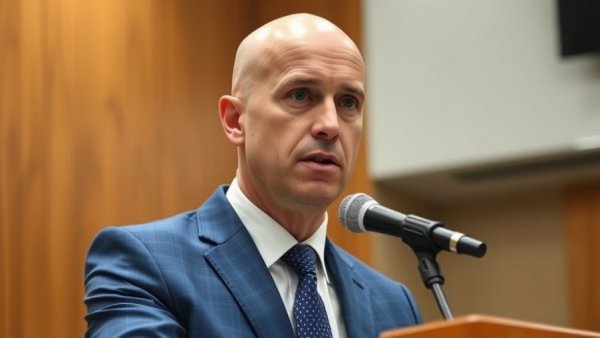 Businessman in blue suit speaking at conference, related to Netflix Warner Bros Discovery deal.