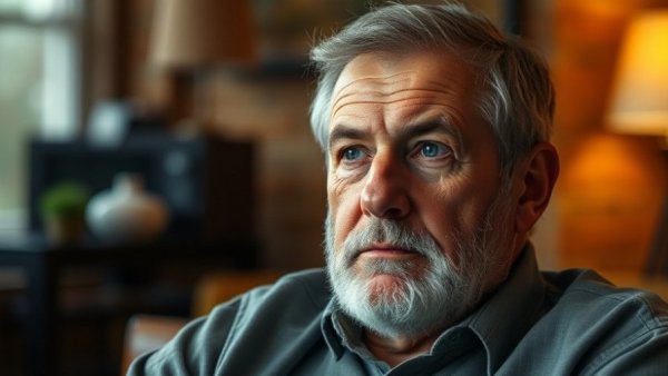 Middle-aged man with contemplative expression indoors, mentorship for business owners.