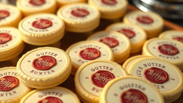 Discs of gourmet French butter with wax seals, best butter in France.
