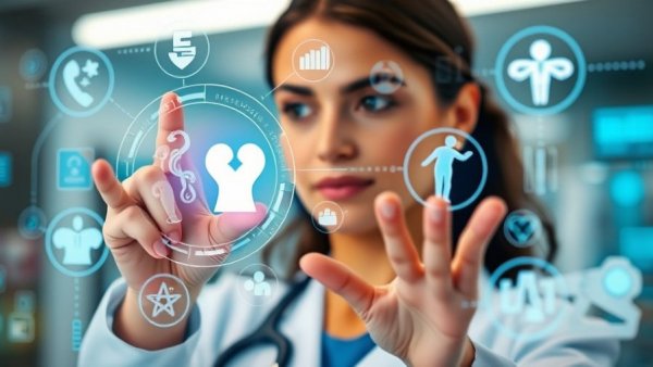 Healthcare professional using virtual medical interface, showcasing proactive healthcare innovations.