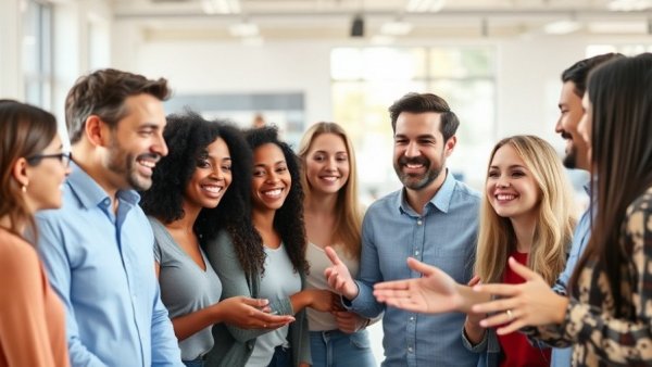 Diverse team enjoying creative team-building activities in an office.