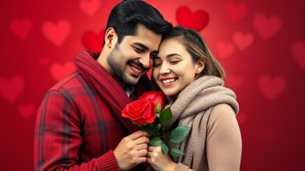 Warm embrace of couple with rose for Valentines Day Gifts for Him.