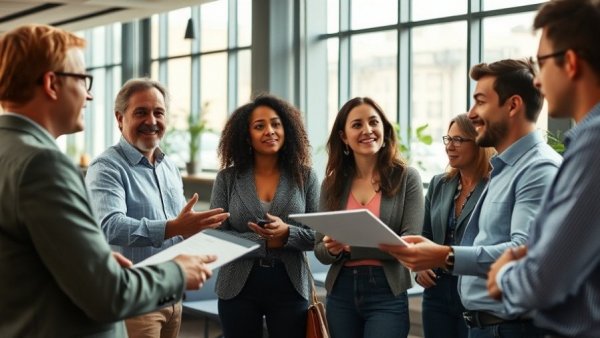 Team discussing strategies for conflict resolution in modern office.