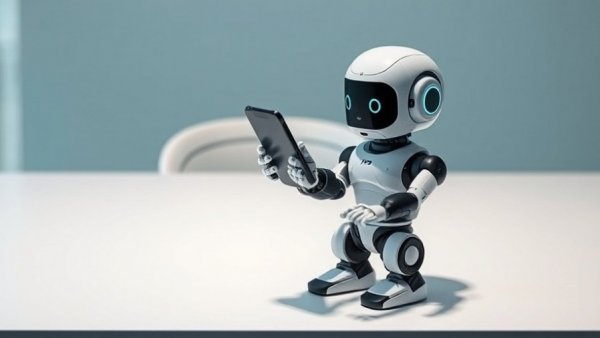 AI robot with smartphone exemplifies AI's role in sports technology.