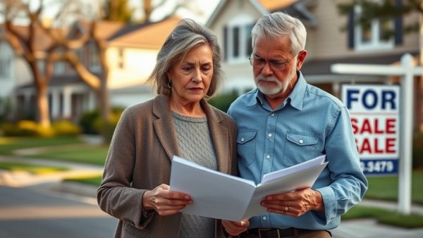 Couple reviewing documents for inherited property management.