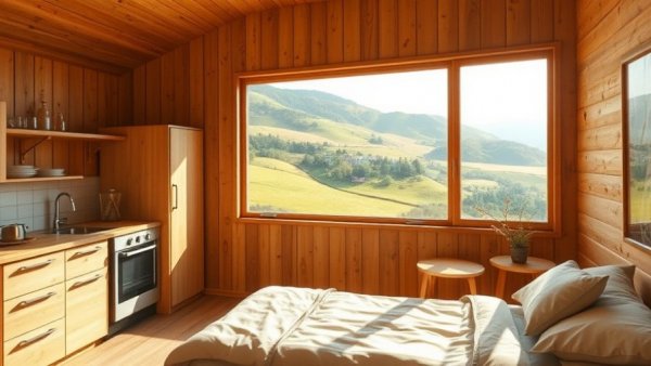 Cozy cabin in Shropshire ideal for digital detox with countryside view.