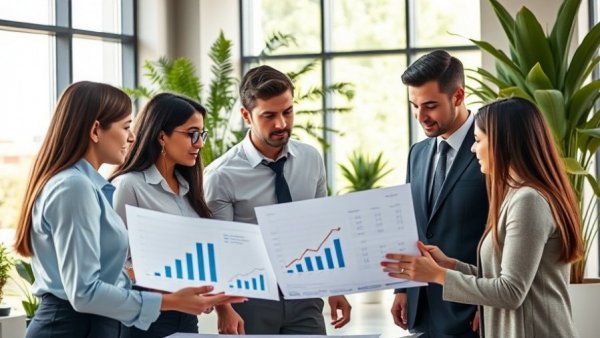 Team discussing financial charts in modern office for payroll services near me.