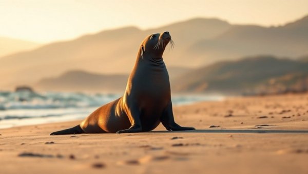 Discover Dunedin New Zealand - Sea lion on sandy beach at sunrise.