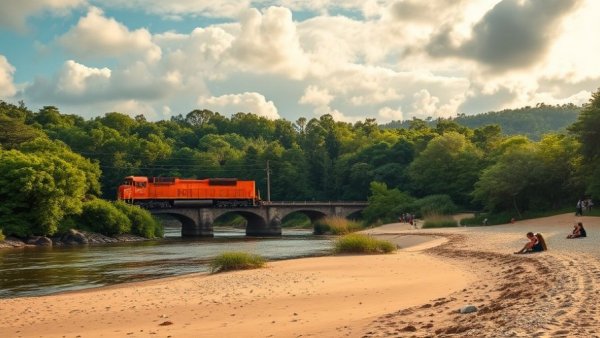 Explore the Australian Outback by train with scenic views of nature.