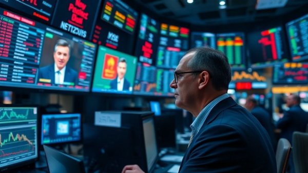 Trader reacts to news on Trump tariffs refund process in financial office.