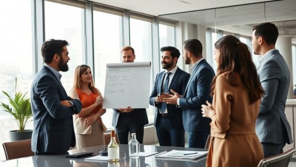 Engaging staff meeting activities with a diverse team in a modern office.