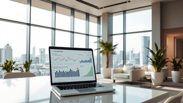 Office with laptop showing financial graphs related to Paychex Cash Advance.