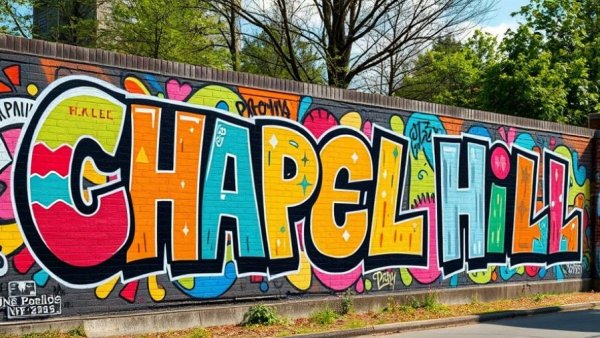 Raleigh food scene mural art showcasing vibrant Chapel Hill imagery.