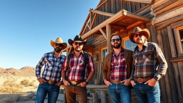 Casual band posing at Lone Star Beer Roadhouse SXSW desert.