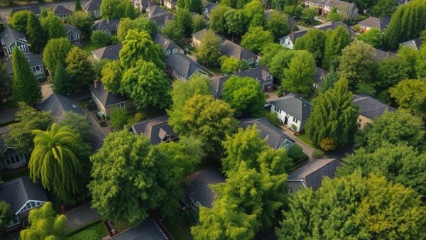 Aerial view of suburban neighborhood, showcasing housing for Buyer's or Seller's Market.