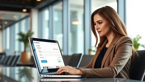 Woman using Google Forms payment integration in office.