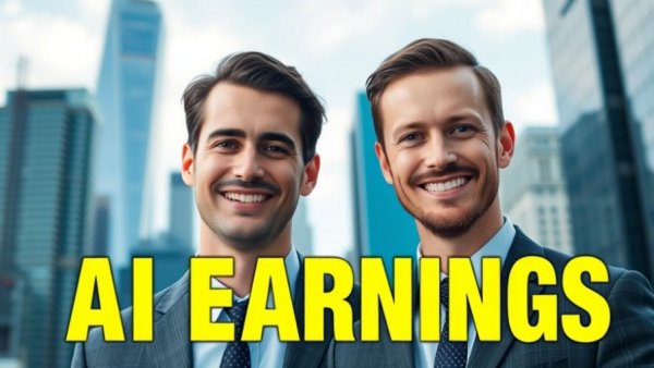 AI generates $689K; cityscape with two male portraits and text