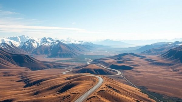 Aerial view of Denali Highway Alaska with mountains.