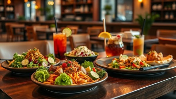 Gourmet dishes at The Well Bouldin Creek location on wooden table.