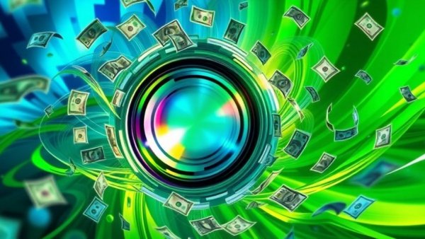 Abstract digital art of money flow from lens illustrating AI valuations.