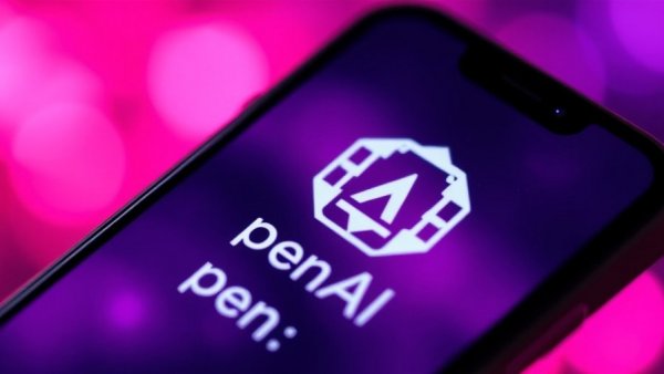 Smartphone screen displaying OpenAI logo with vibrant background.
