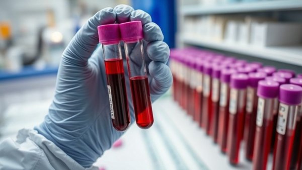 Blood-based marker test tubes in a lab for cancer diagnosis.
