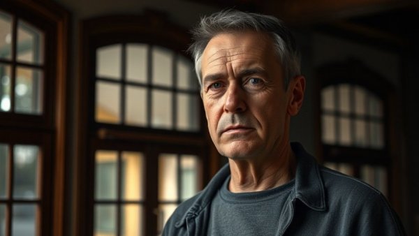 Older man with serious expression at property conference