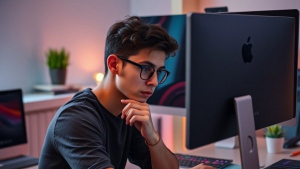 Apple Studio Display XDR Review setup with thoughtful observer.