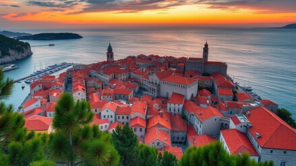Dubrovnik Old Town at sunset with the Adriatic Sea, best things to do in Croatia.