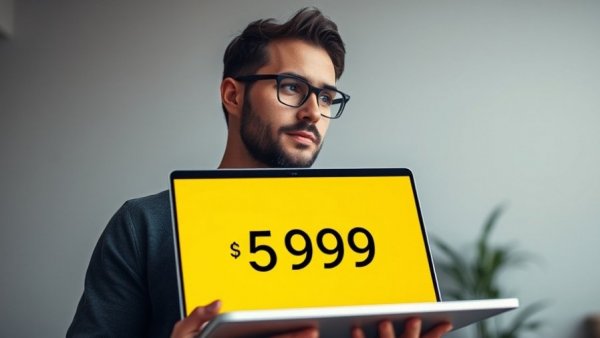 MacBook Neo Review: Man holding a modern laptop priced at $599.