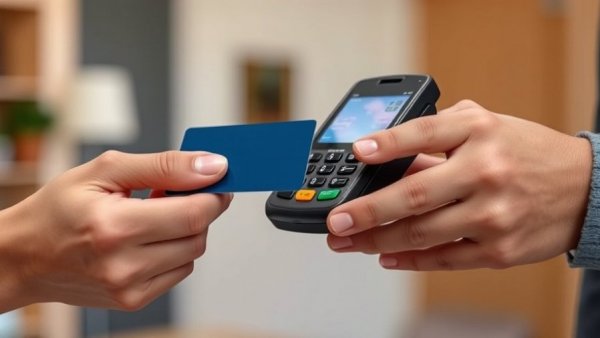 Close-up of credit card processing transaction in progress.
