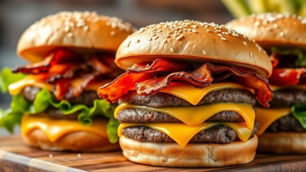 Juicy New Braunfels burgers with bacon and cheese.