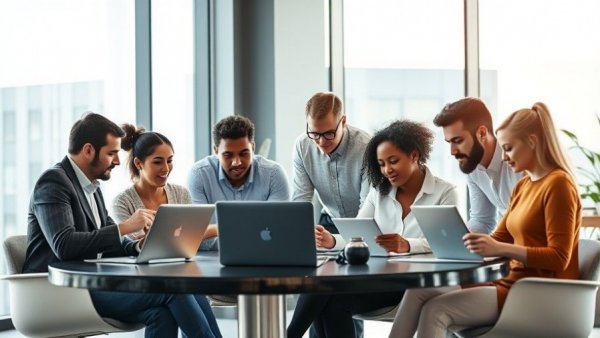 A team engaged in a structured sales process meeting in a modern office.
