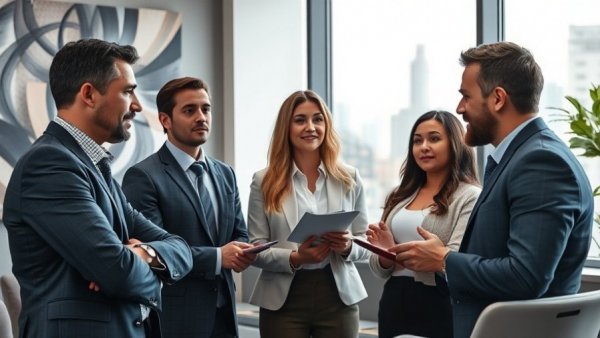 Business team in a meeting discussing hiring selection process.