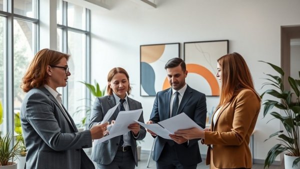 Professional meeting discussing hiring selection process in a modern office.