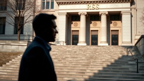 Blurred silhouette in front of IRS building, focusing on tax-related matters.