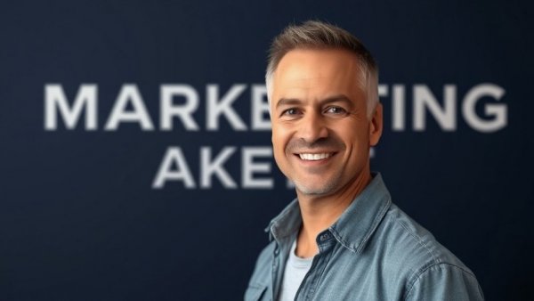 Smiling man in a marketing image against a navy background.